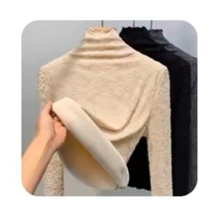 Fleece Lined Thermal Apricot Lace Long Sleeve Top